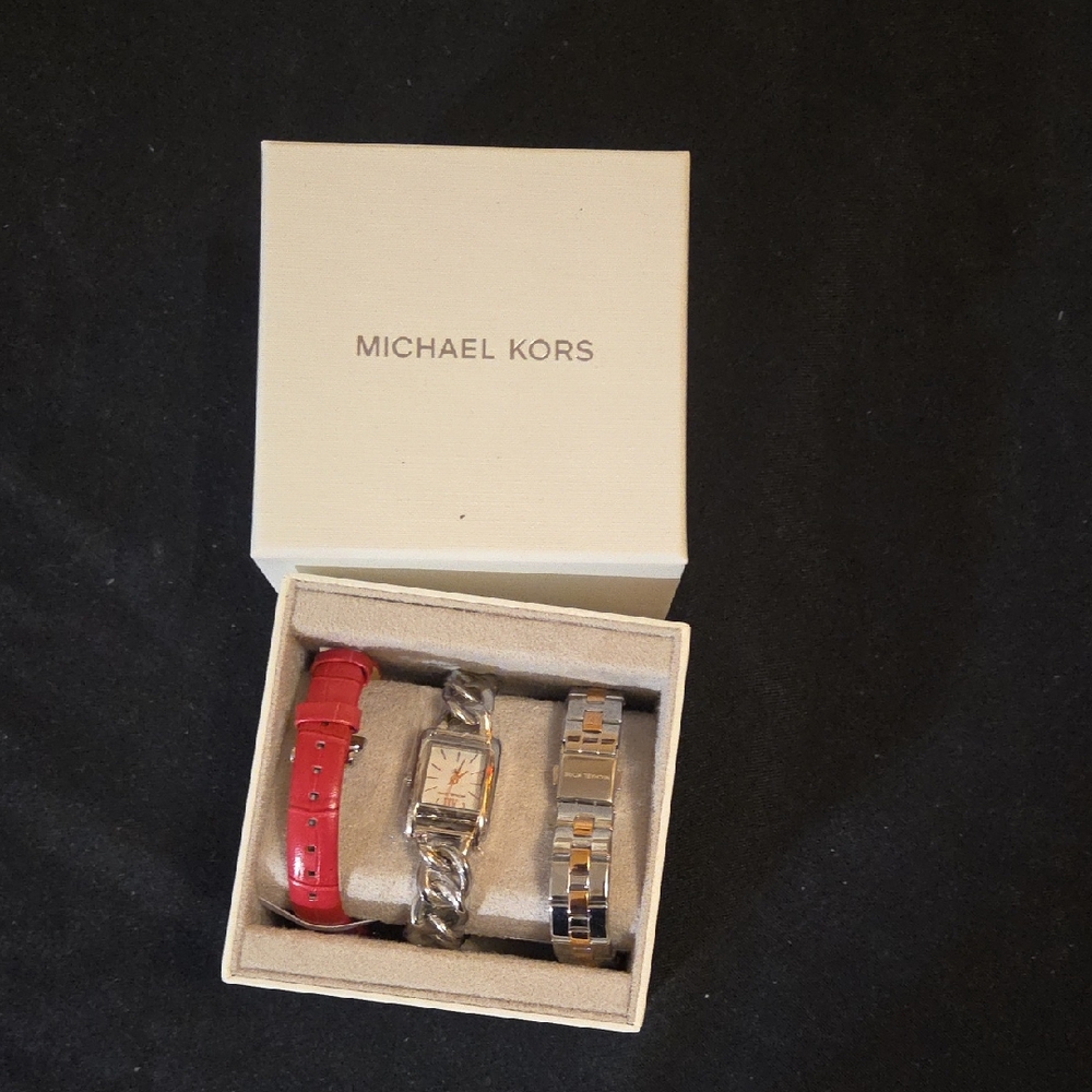 Michael Kors Red and Silver Watch Set